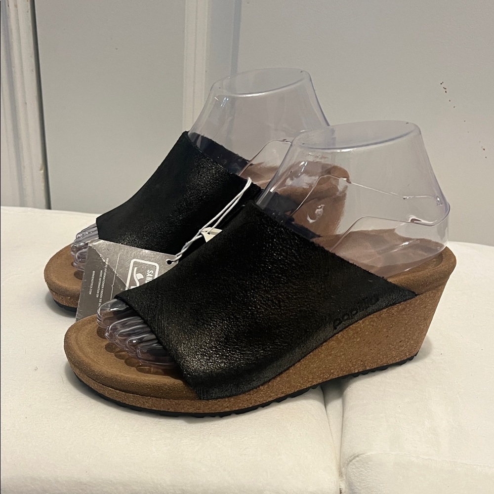 Black leather wedge Papillio sandals size 6 , 240 or 37